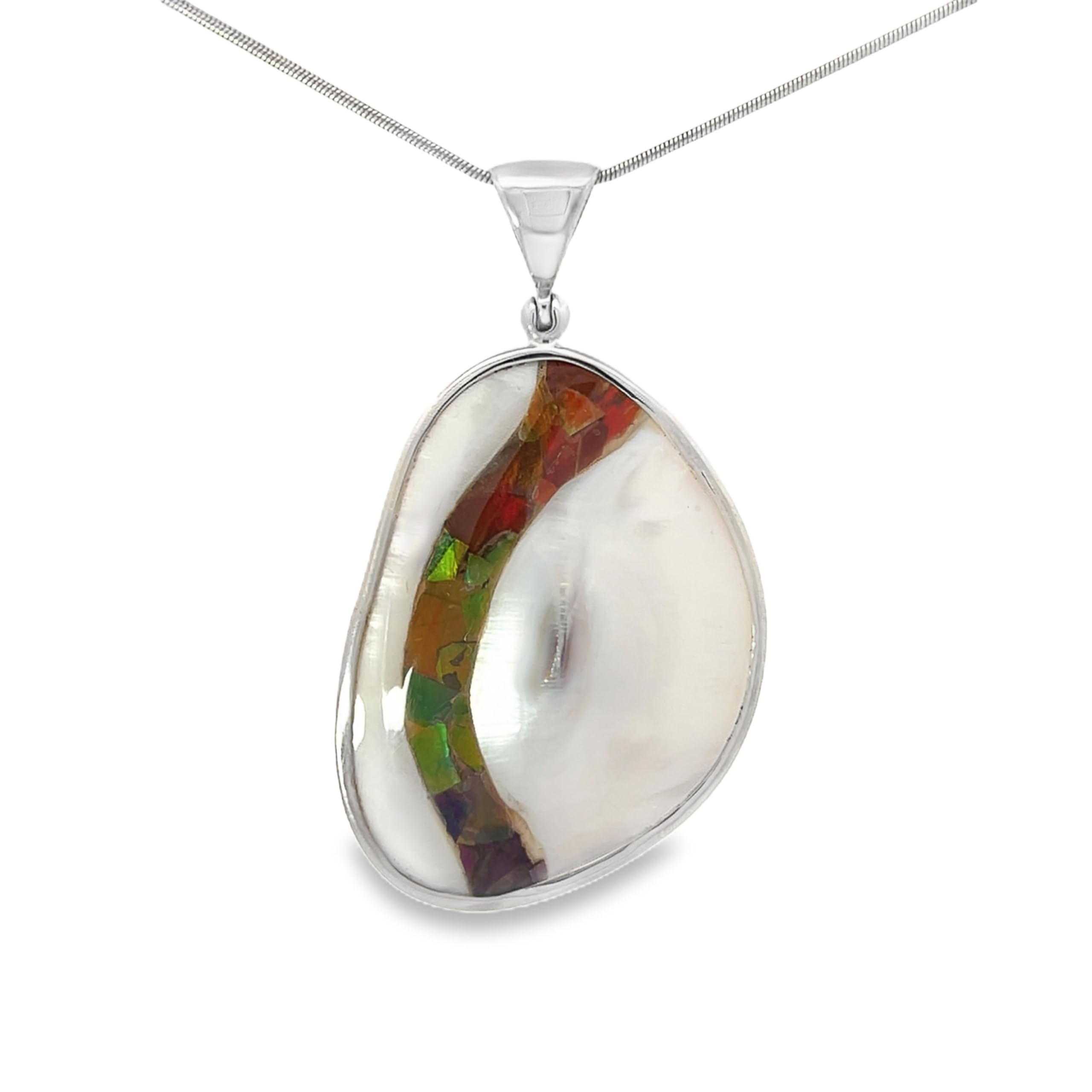 Starborn Mother of Pearl Ammolite Inlay Pendant Necklace - 22 Inch Green Gemstone Jewelry for Women, Gift for Her, Birthday, Anniversary, Wedding, Party & Special Occasions