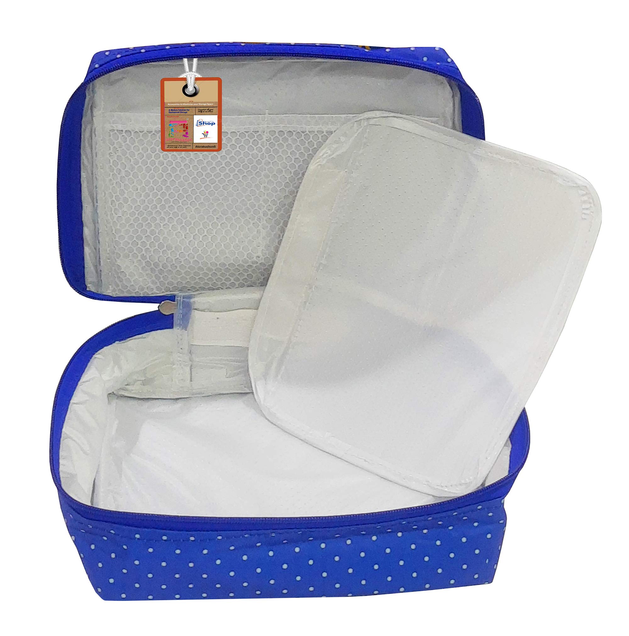 Atorakushon Makeup Storage Box - Cosmetic Vanity Organizer with Toiletry & Jewelry Pouch for Women | Travel-Friendly Wardrobe Organizer (Blue) | Perfect for Travel, Home & Office Use