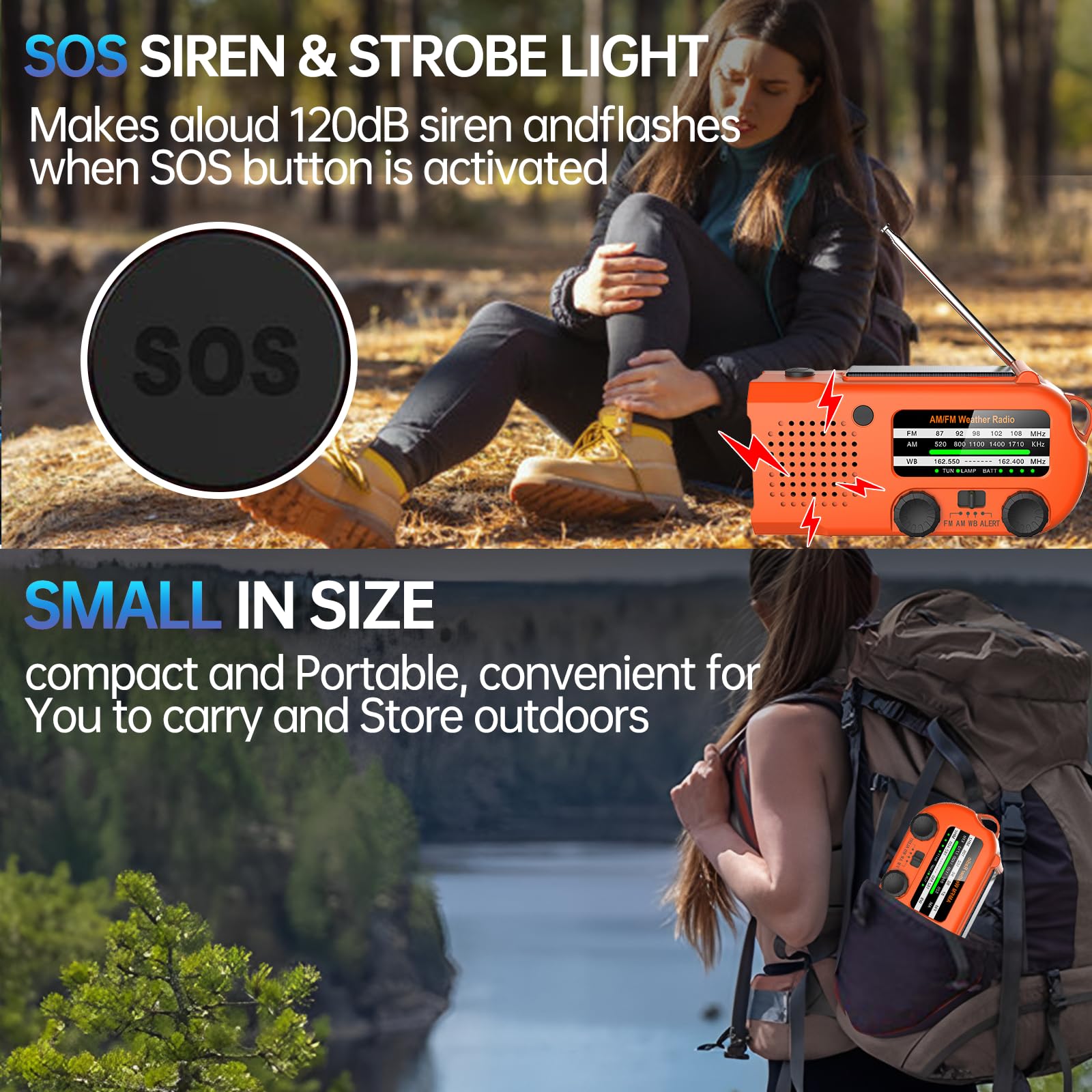Emergency Hand Crank Solar NOAA AM/FM Weather Radio with 5000mAh Power Bank, USB Charging, SOS Alarm, Flashlight & Reading Lamp - Perfect for Camping, Hiking, Survival Kits and Home Emergency Preparedness
