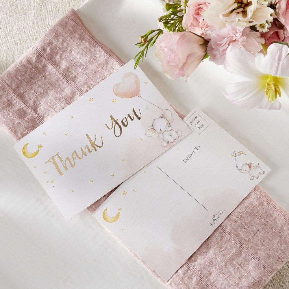 Adorable Pink Elephant Baby Shower Invitations & Thank You Cards Set - 25-Piece Bundle for Gender Reveal Party & Newborn Celebration