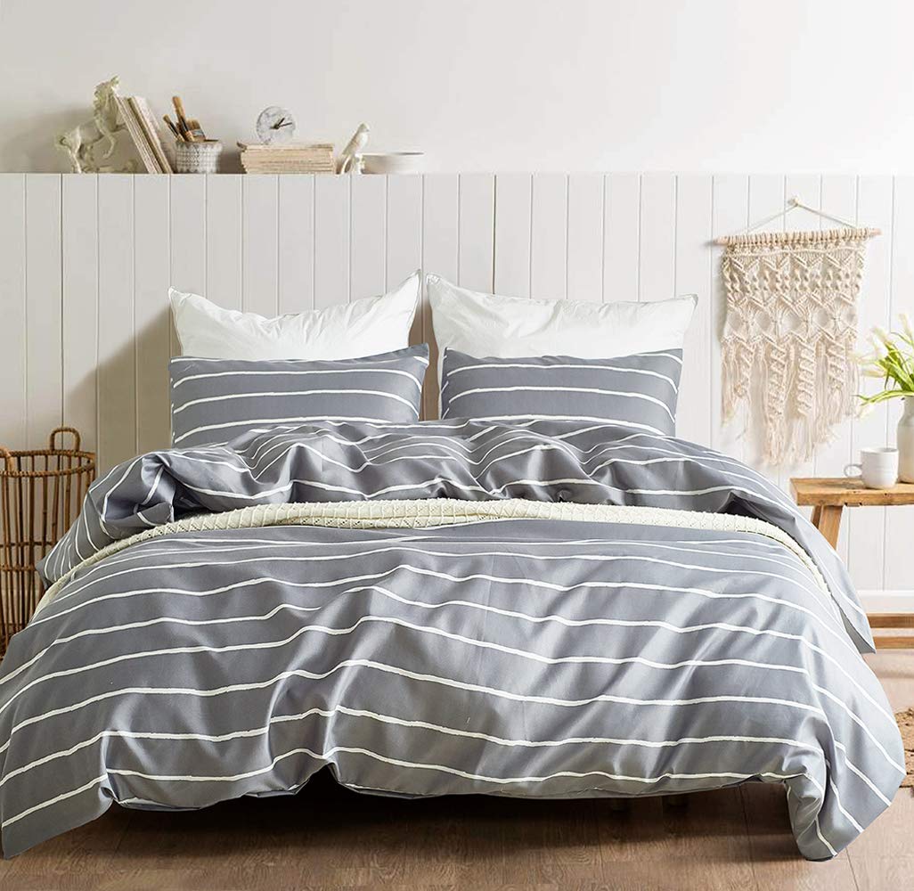 Premium Grey Twin Bed Sheets with White Stripe - 2-Piece Microfiber Bedding Set - Ultra Soft, Breathable & Wrinkle-Free Fitted Sheet & Pillowcase - Perfect for Home, Dorm, Hotel & Guest Room Use