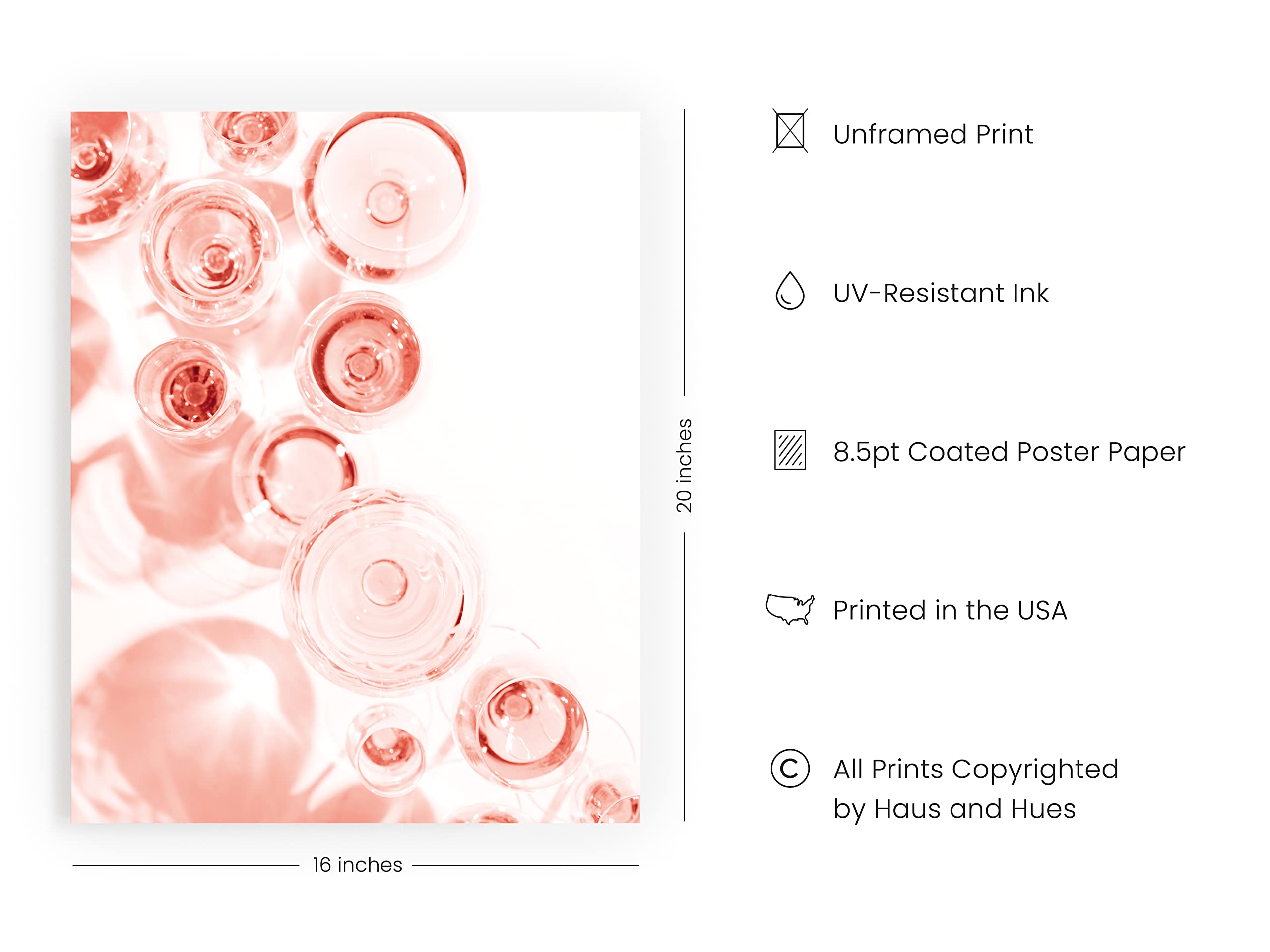 HAUS AND HUES Blush Pink Champagne Flute Wall Art Print - 16” x 20” Unframed Decor for Bedroom, Living Room & Dining Room | Elegant Pink Floral Painting for Women's Home Decor | Perfect for Housewarming, Wedding & Birthday Gifts