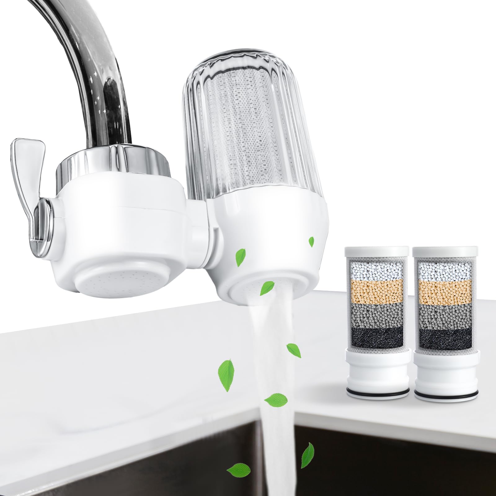 **2-Stage Under Sink Water Filter System - Reduces Chlorine, Bad Odor & Impurities | Faucet Water Purifier for Kitchen, Bathroom & Tub | Clean & Safe Drinking Water for Home & Office**
