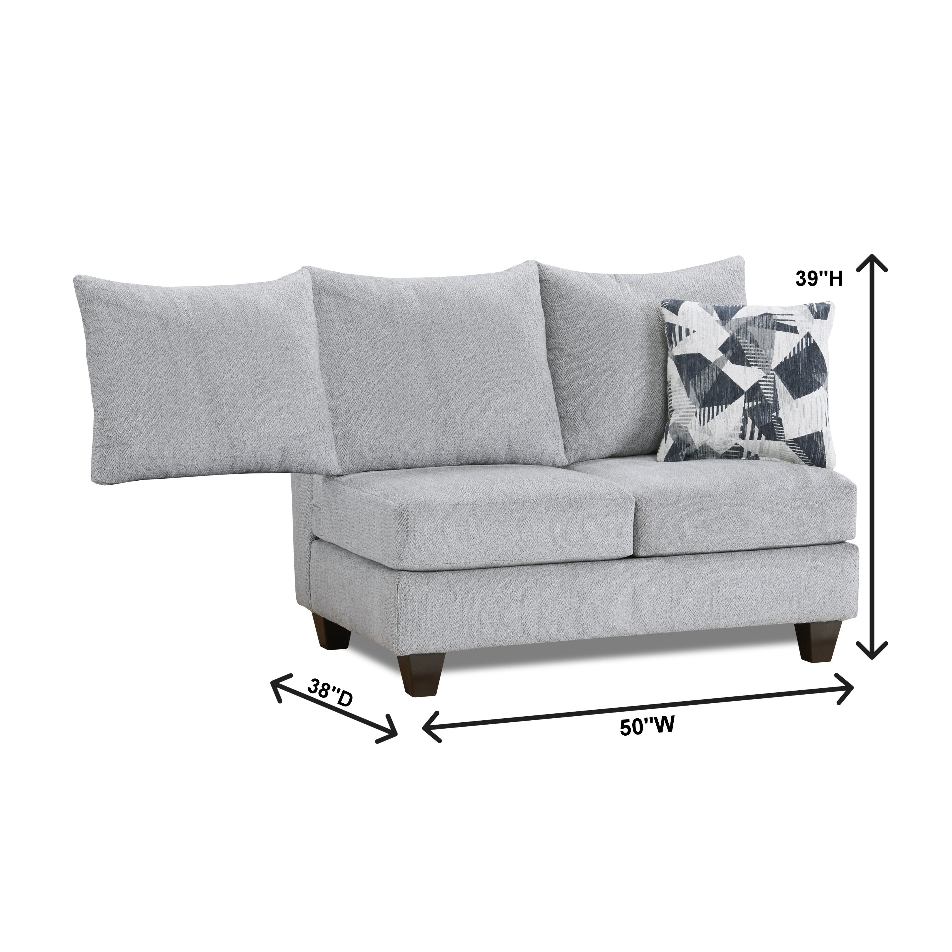 Duleek Upholstered Armless Loveseat in Herringbone Silver Fabric - Compact Sofa for Small Spaces, Living Room, Bedroom or Office