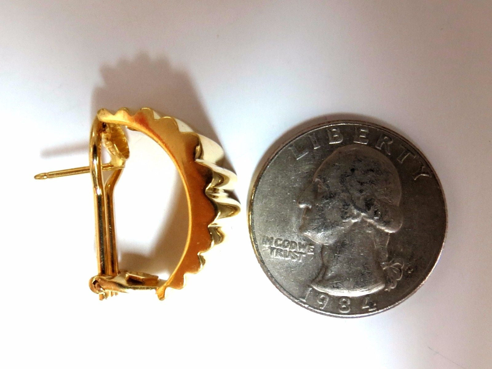 18Kt Gold 3D Regency Deco Grill Omega Back Earrings for Women - Vintage Style Jewelry for Parties, Weddings & Special Occasions