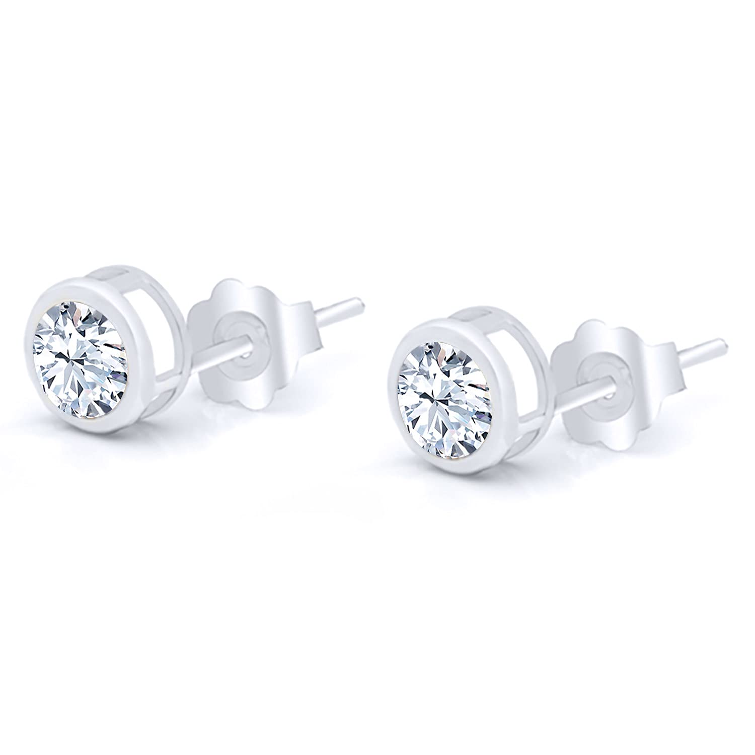 14K White Gold White Zirconia Stud Earrings for Women & Men - 1.50 Cttw, Round 5MM Gemstone Birthstone Jewelry | Perfect for Gifts, Anniversaries & Everyday Wear | Gem Stone King