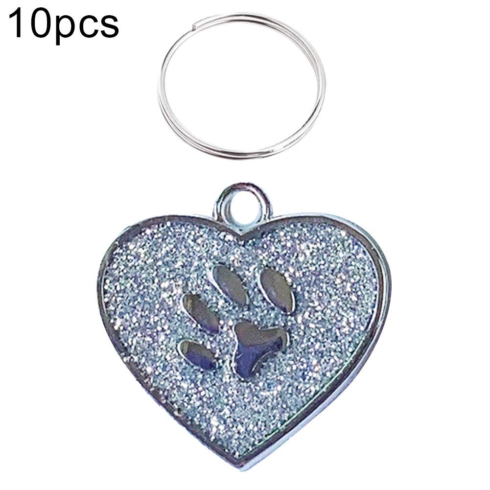 10Pcs Heart-Shaped Pet ID Tags - Silver Keychain Holder for Dog & Cat Collars, Key Ring Bag Decor for Women & Men - Perfect for Pet Identification, Key Organization & Fashion Accessories