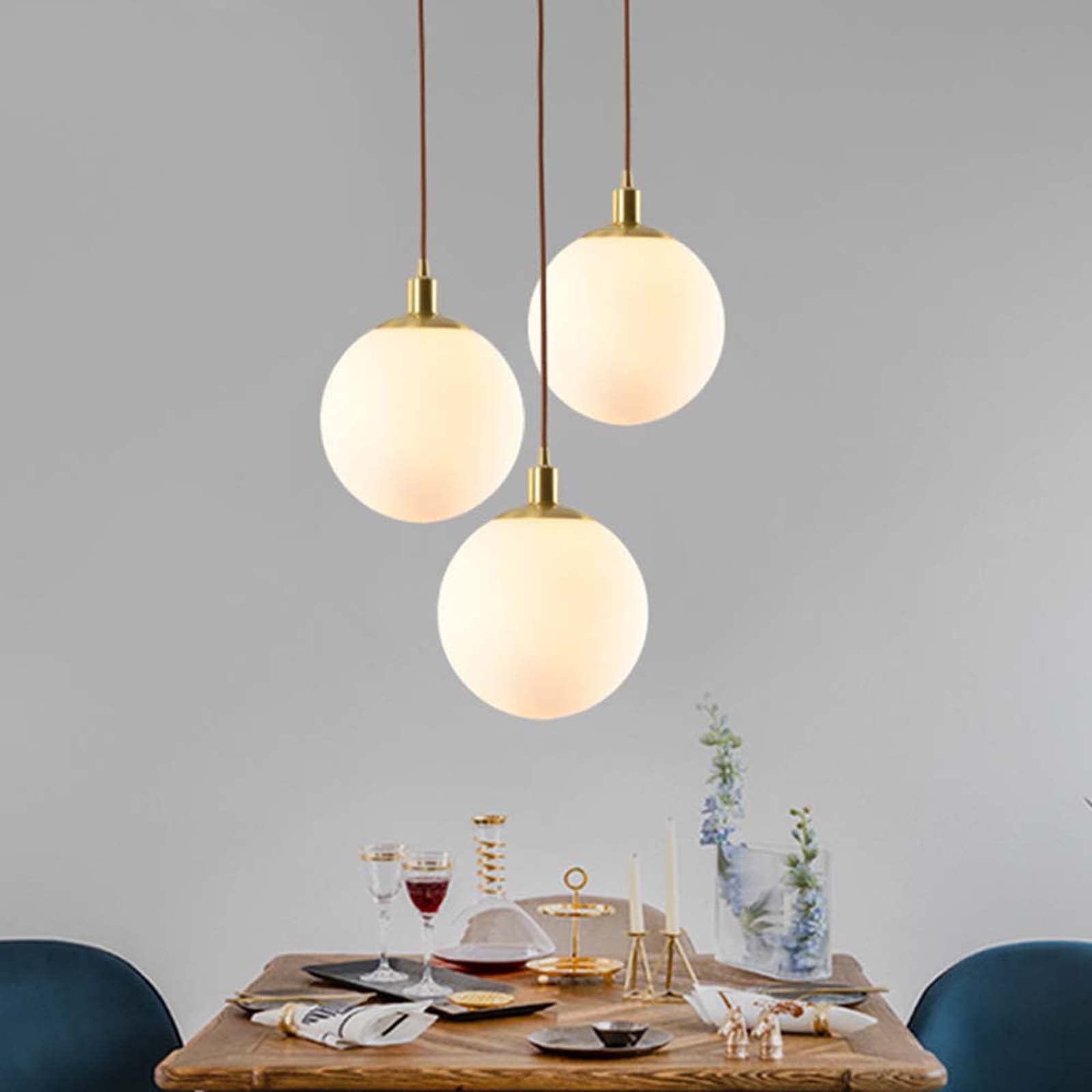 Modern Minimalist Pendant Light Fixture - 3-Light Brass Spherical Chandelier with White Glass Globe Shades (5.9