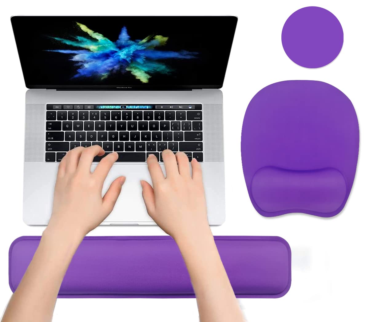 Ergonomic Memory Foam Keyboard Wrist Rest & Mouse Pad with Wrist Support - Comfortable for Laptop, Home Office & Gaming - Purple - Ideal for Long Typing Sessions and PC Work