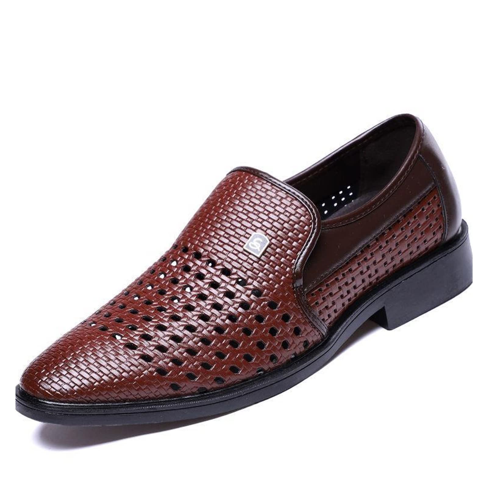 Premium PU Leather Men's Business Oxford Shoes - Breathable Hollow Out Design, Slip On Formal Dress Shoes for Office, Wedding & Professional Events