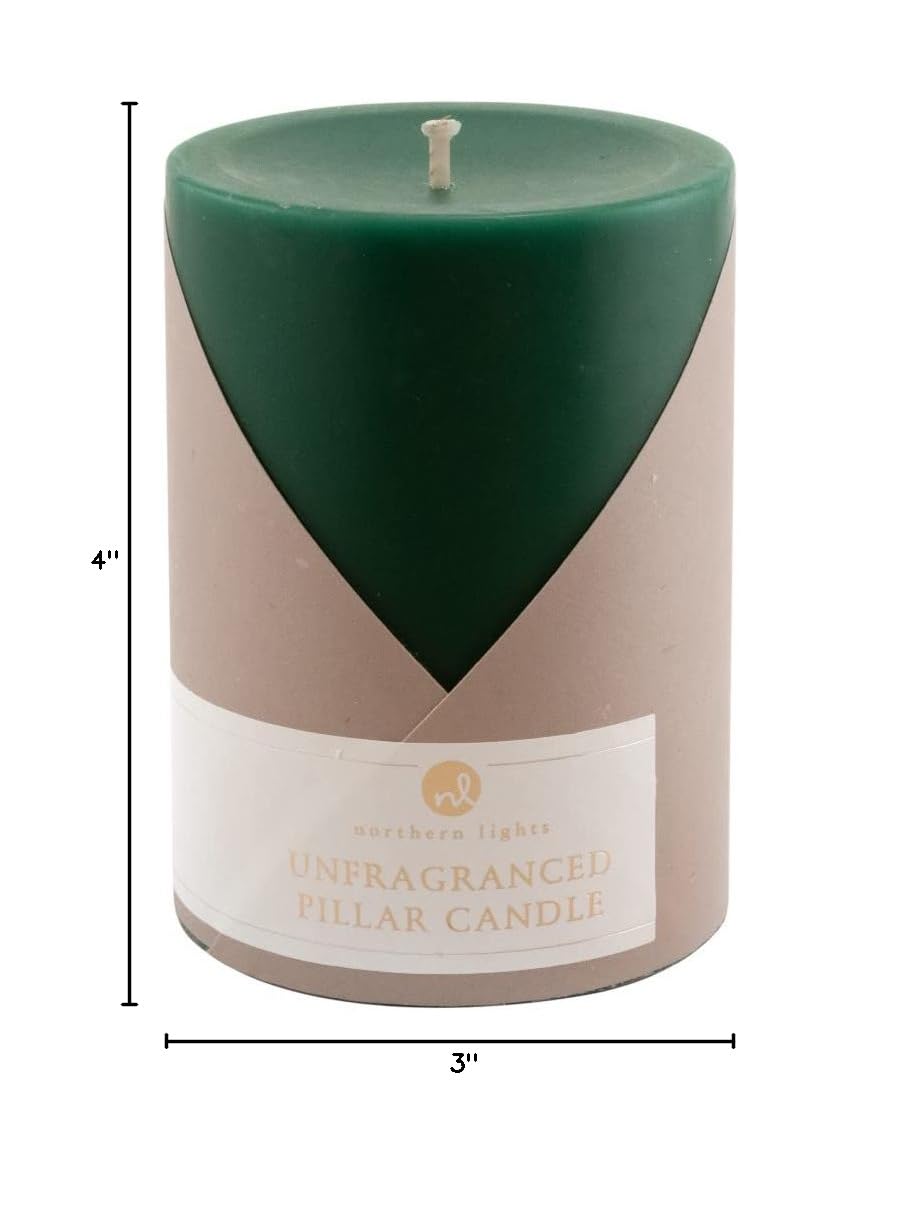 Northern Lights Candles 43107 Unscented Pillar Candle - 3x4 Inches, Hunter Green - Perfect for Meditation, Spa Relaxation & Home Decor