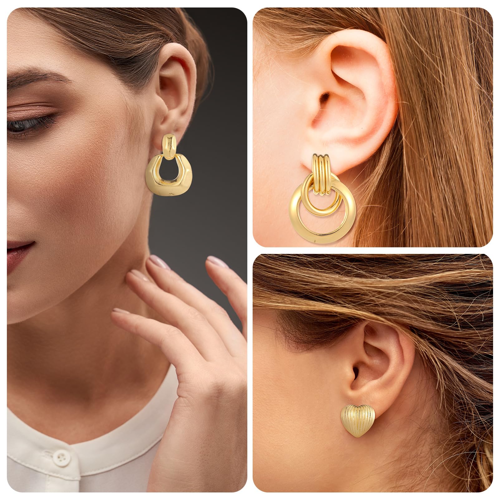 Remuuly 20 Pairs Chunky Gold Hoop Earrings Set - Trendy Circle, Heart Dangle & Shell Button Stud Earrings for Women | Minimalist Jewelry Gift for Birthday, Party & Everyday Wear