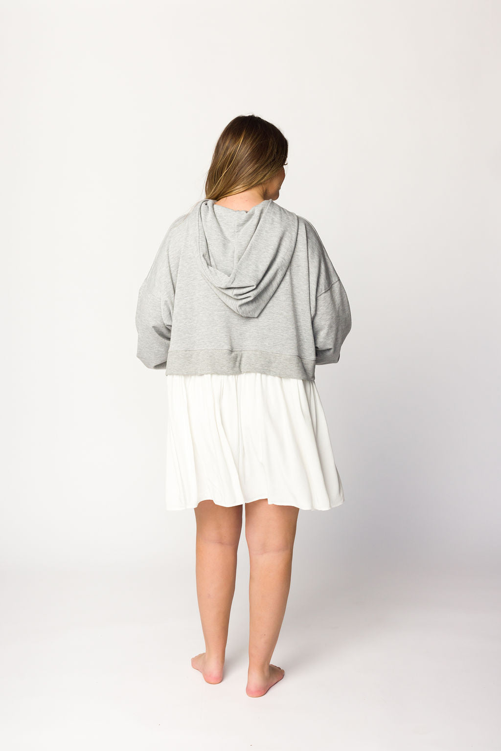 Caroline Hoodie & Babydoll Mini Dress - Heather Grey & Off White | Women's Casual Loungewear & Streetwear Fashion for Everyday Wear