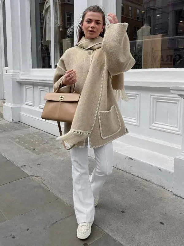 Women's Wool Shawl Coat - Warm Winter Wrap for Casual Outings & Office Wear | Soft & Stylish Outerwear for Fall & Winter Fashion