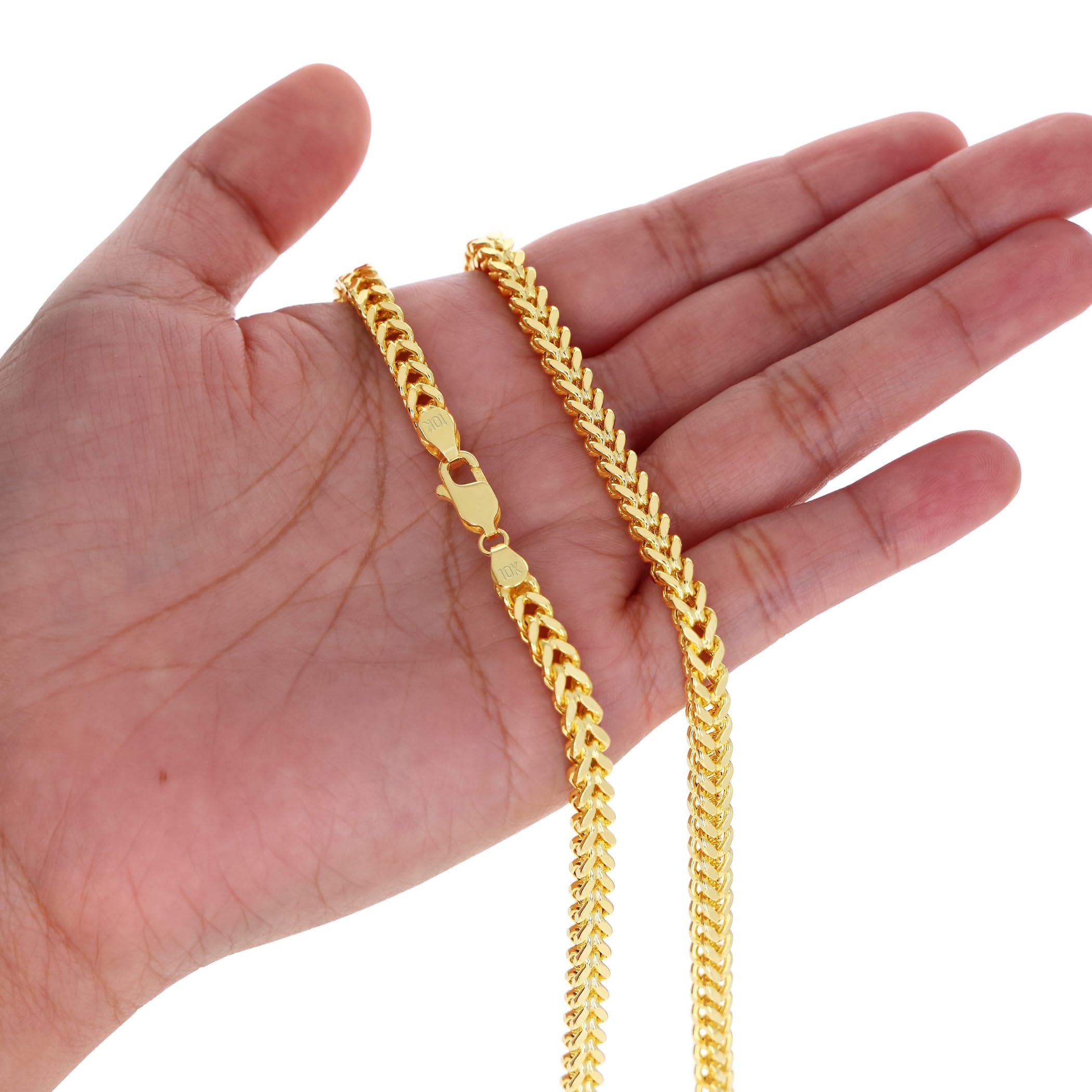 10K Real Yellow Gold Franco Square Box Chain Necklace for Men - 5mm Wheat Chain, 18