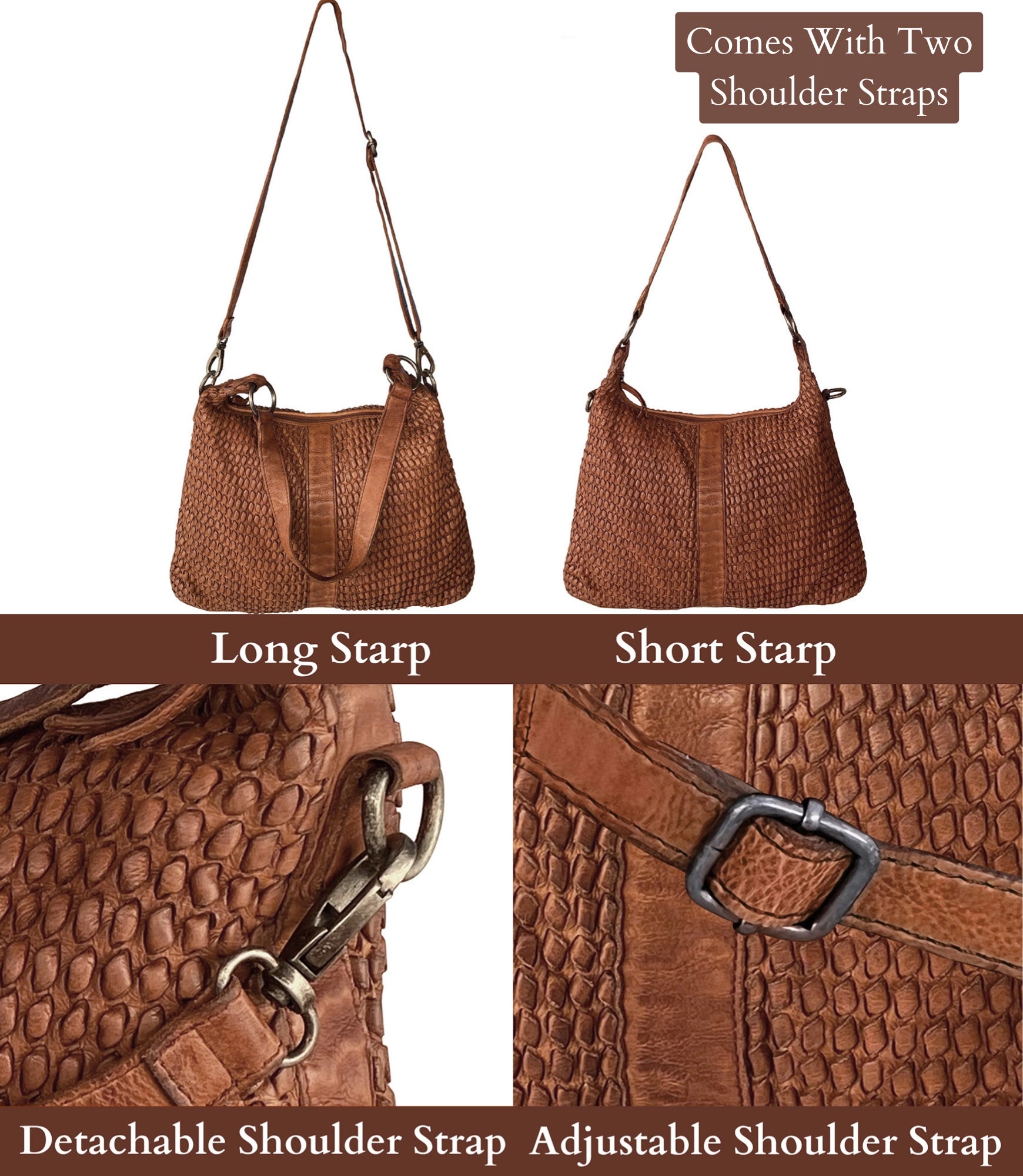 Hand Woven Genuine Leather Tote Bag for Women - Premium Cognac Shoulder Bag - Perfect for Work, Travel & Everyday Use