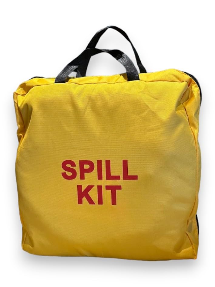 **Universal Spill Kit - 4 Absorbent Socks, 10 Pads, 2 lb Spill Tackle, Gloves & More - Yellow Duffle Bag for Hazardous Liquid Cleanup - Ideal for Labs, Garages, Factories**
