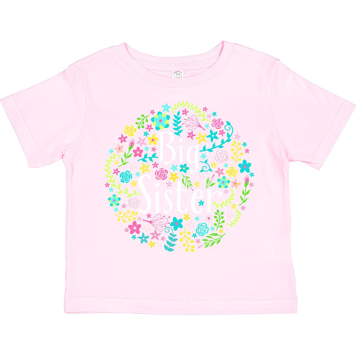 Inktastic Big Sister with Flower Circle Toddler T-Shirt - Cute Sibling Matching Outfit for Toddlers & Kids - Perfect for Family Photos, Birthdays & Special Occasions