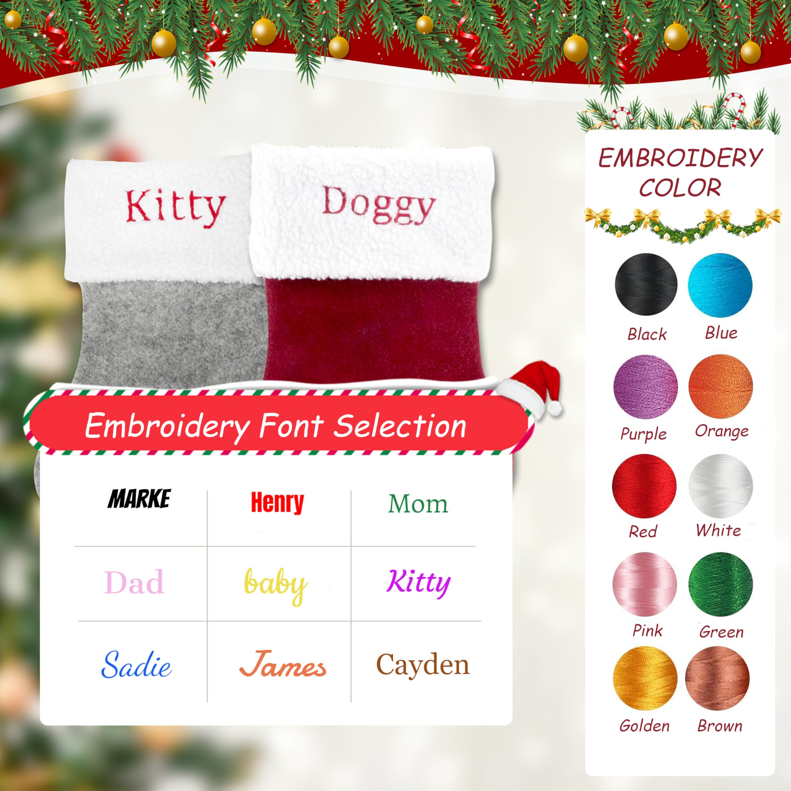 Personalized Embroidered Pet Christmas Stocking for Dogs & Cats - Large Custom Name Pet Stocking with Paw Design, Holiday Fireplace Hanging Decor (1 Piece) | Perfect for Family Christmas Celebrations & Pet Lover Gifts