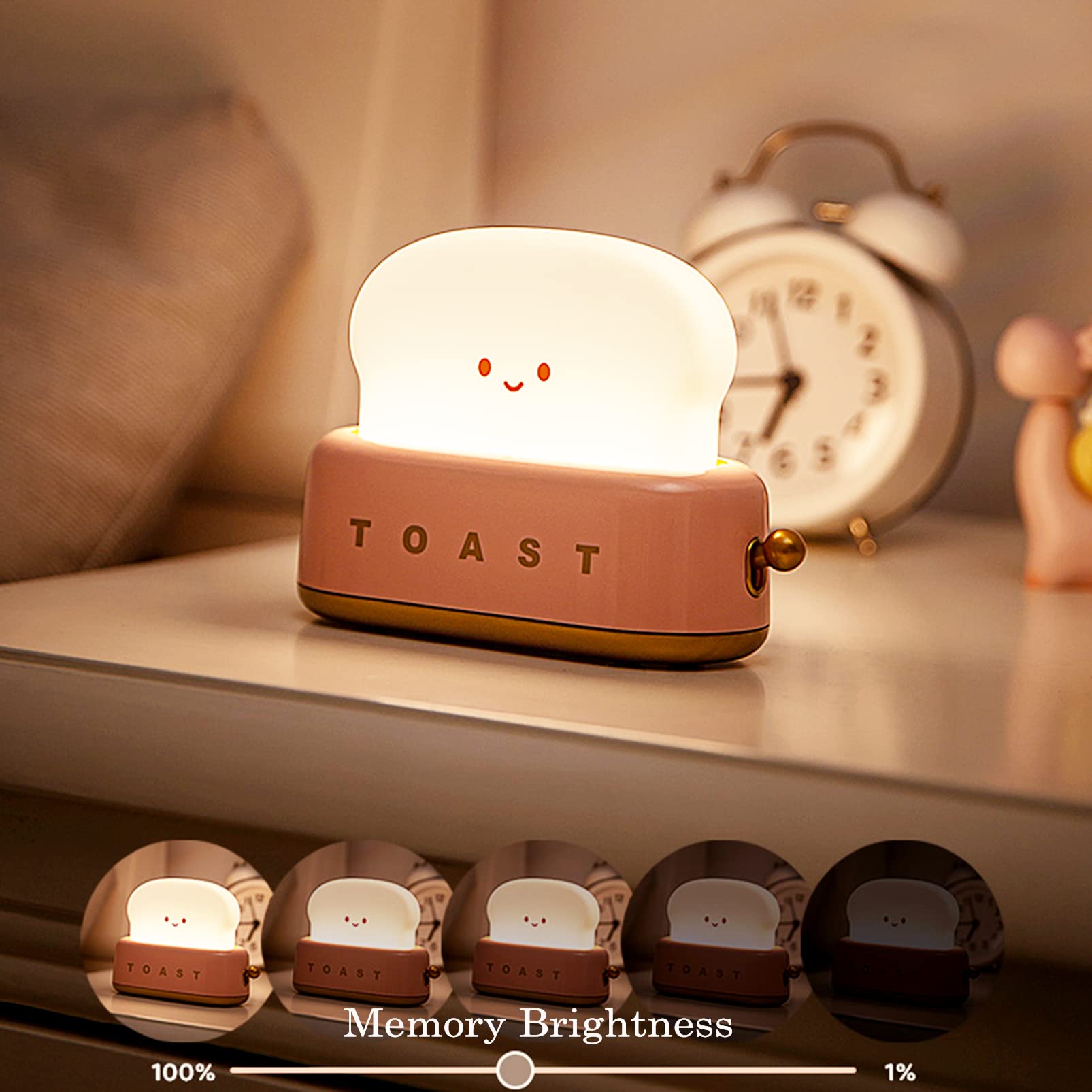 Cute Toast Night Lamp - Dimmable LED Rechargeable Night Light with Timer, Portable Bedside Desk Lamp for Kids Room, Nursery & Christmas Decor - Perfect for Baby Girls & Boys Bedtime (Yellow)
