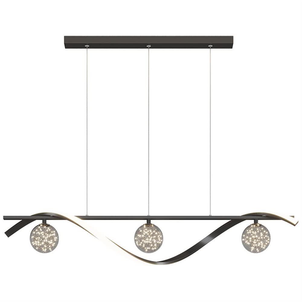 Modern LED Adjustable Hanging Light with Glass Globe Shade - Black Chandelier for Dining Room, Kitchen Island & Bar - Warm White Decorative Lighting | Perfect for Modern Home, Restaurant and Cafe Interior Design
