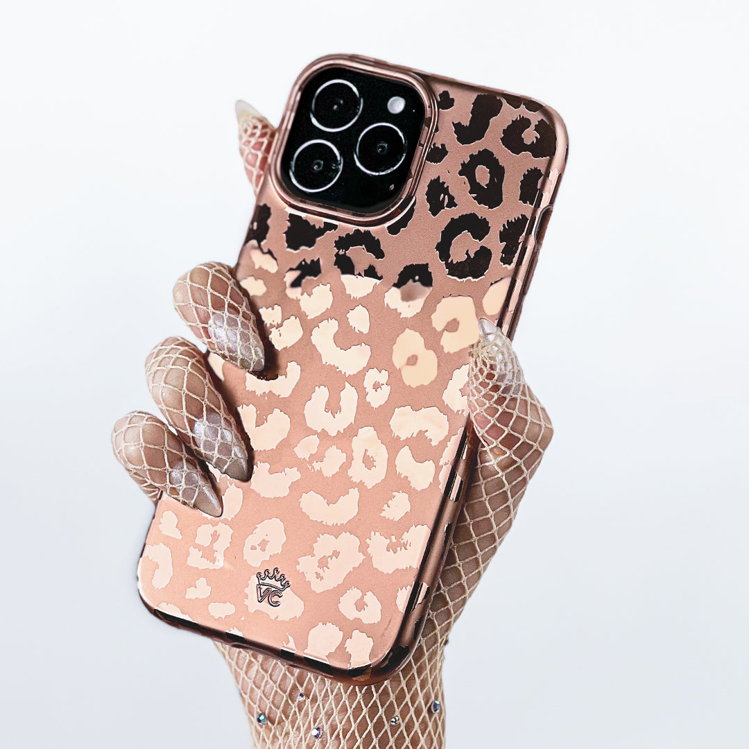 Bronze Chrome Leopard Print iPhone Case - Stylish Protective Cover for iPhone 13/14/15 Pro Max | Perfect for Fashion Lovers & Wild Animal Print Enthusiasts