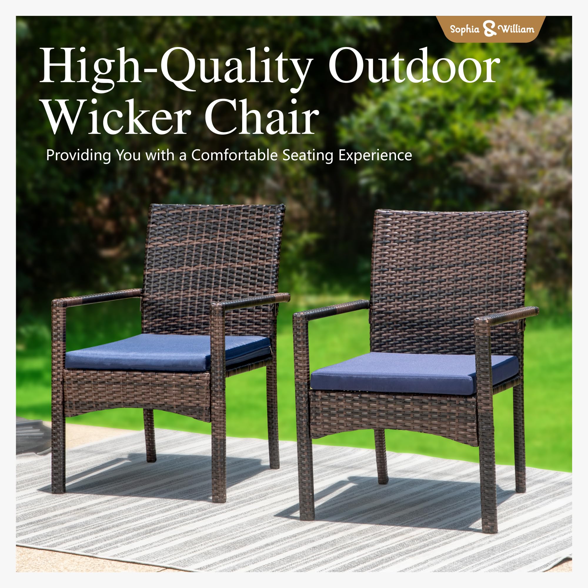 Sophia & William 4-Piece Patio Chair Set - All-Weather Wicker Outdoor Dining Chairs with Cushions - Lightweight Rattan Furniture for Backyard, Garden, Poolside & Terrace Dining