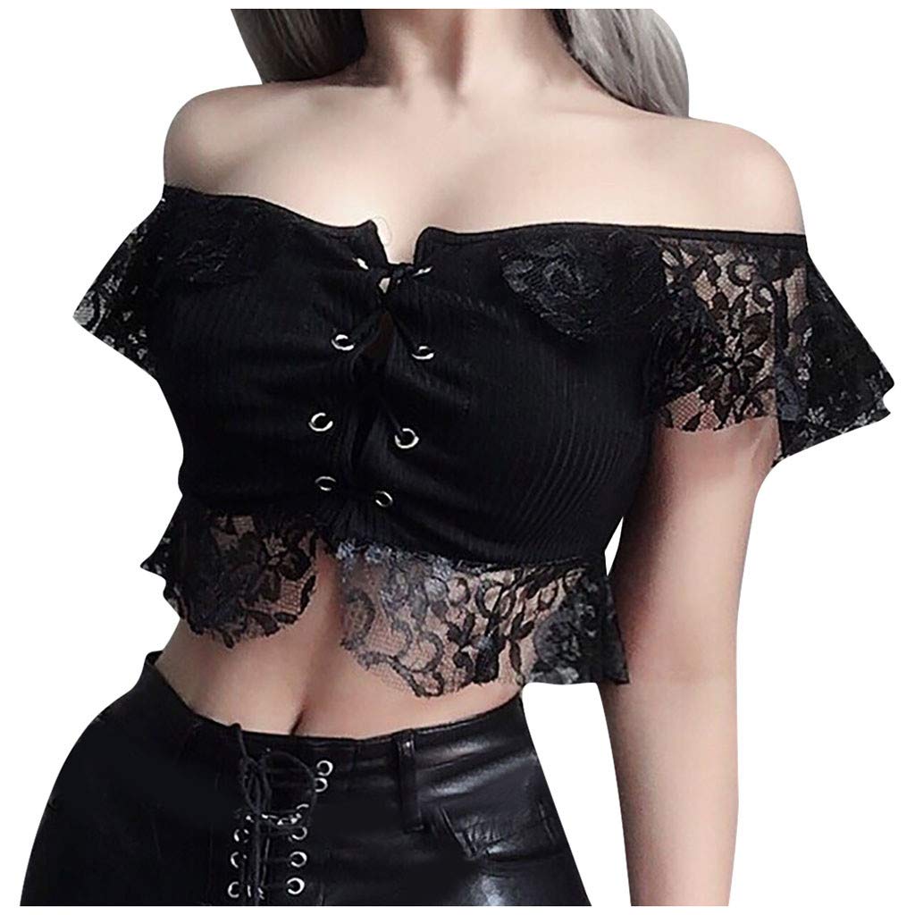 Women's Short Sleeve Lace Blouse - Gothic Bandage Top for Summer | Casual & Party Wear