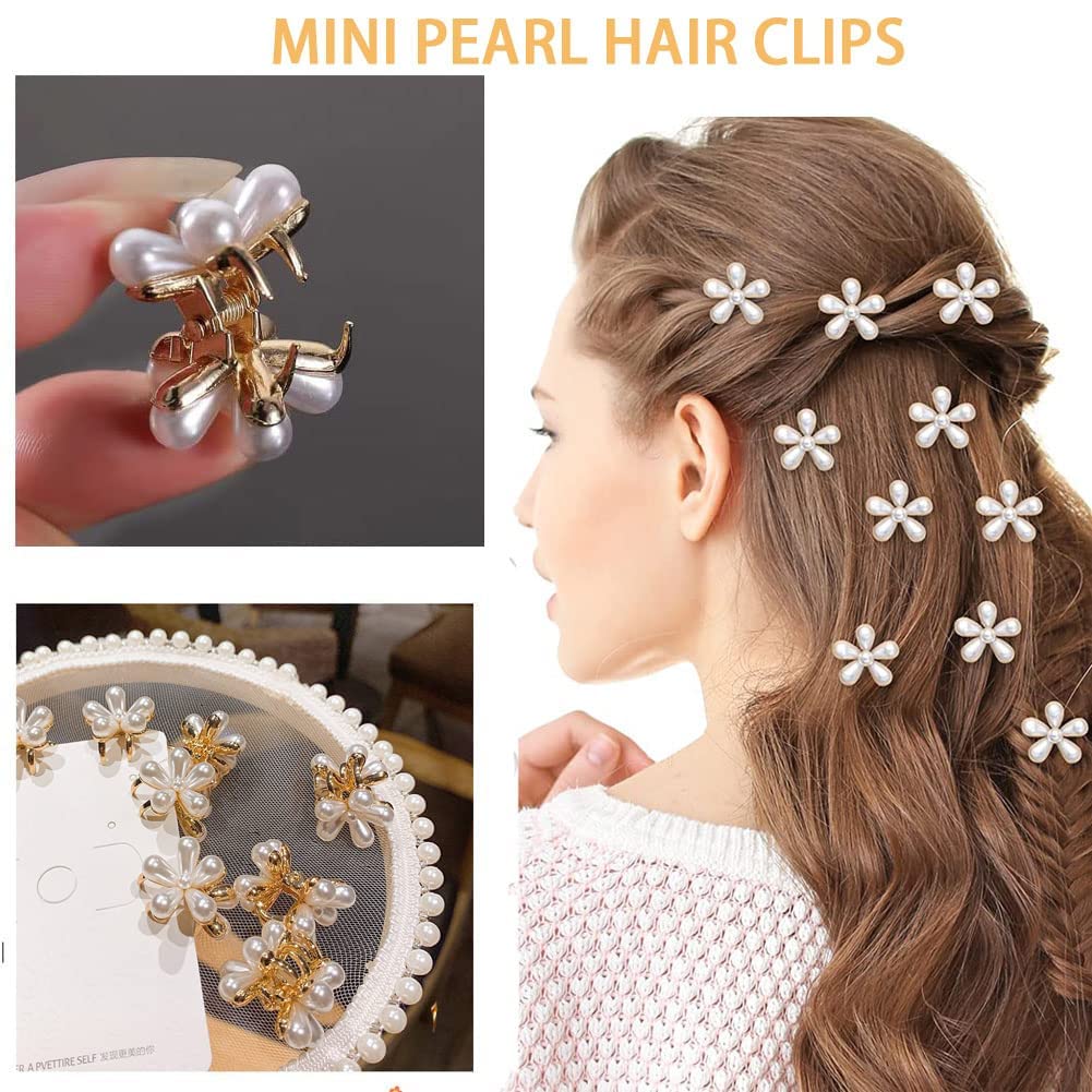 BellaStella Korean Style Pearl Barrettes Mini Claw Clip Hair Clips - 12pcs Set for Women & Girls | Elegant Hair Accessories for Weddings, Parties & Daily Wear