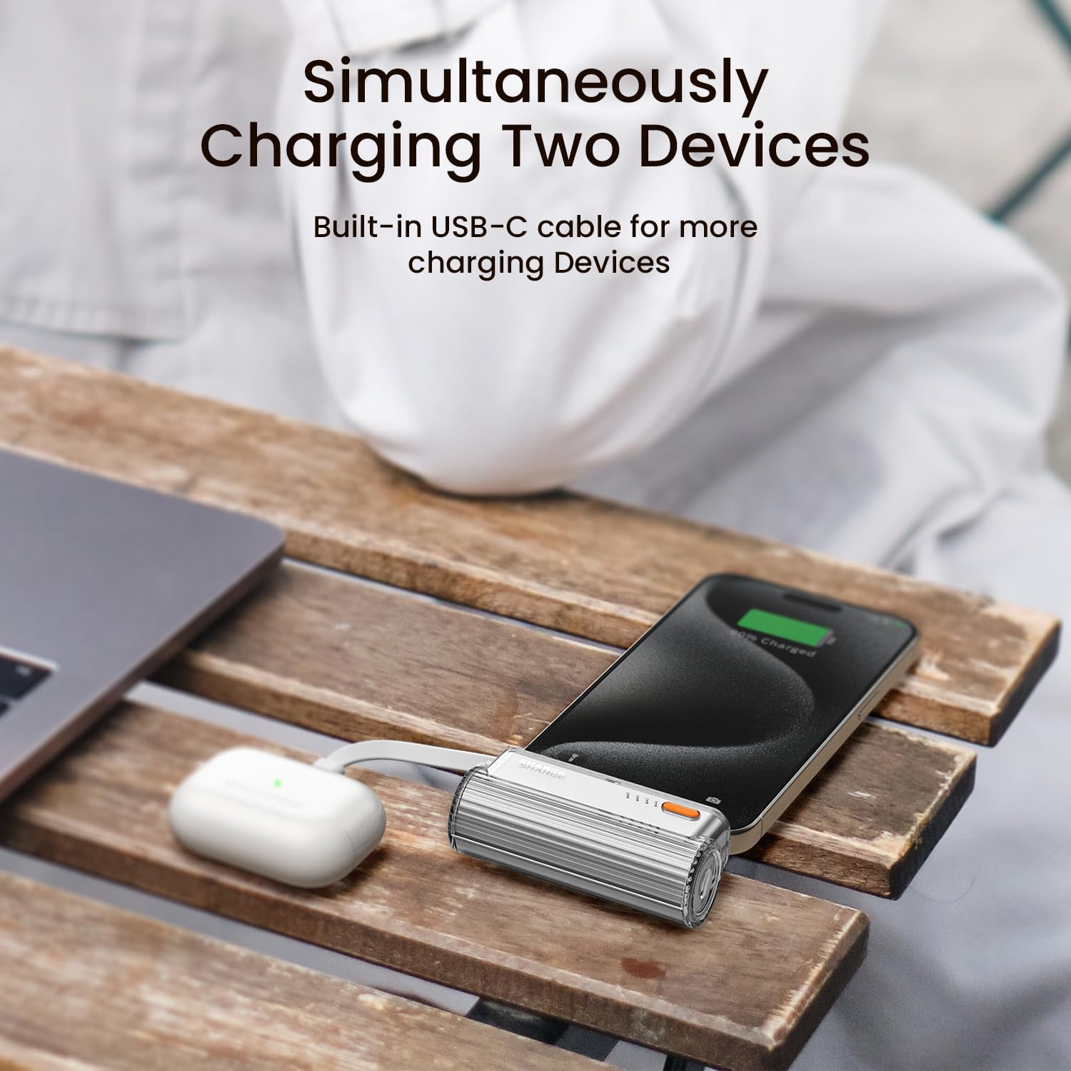 Flow Mini 5000mAh Portable Charger - Compact Power Bank with Interchangeable Plugs & Built-in Cable | Dual USB-C Output for iPhone 16/15/14/13, iPad, Galaxy S24/23 Ultra | Perfect for Travel, Camping & Emergency Power Backup