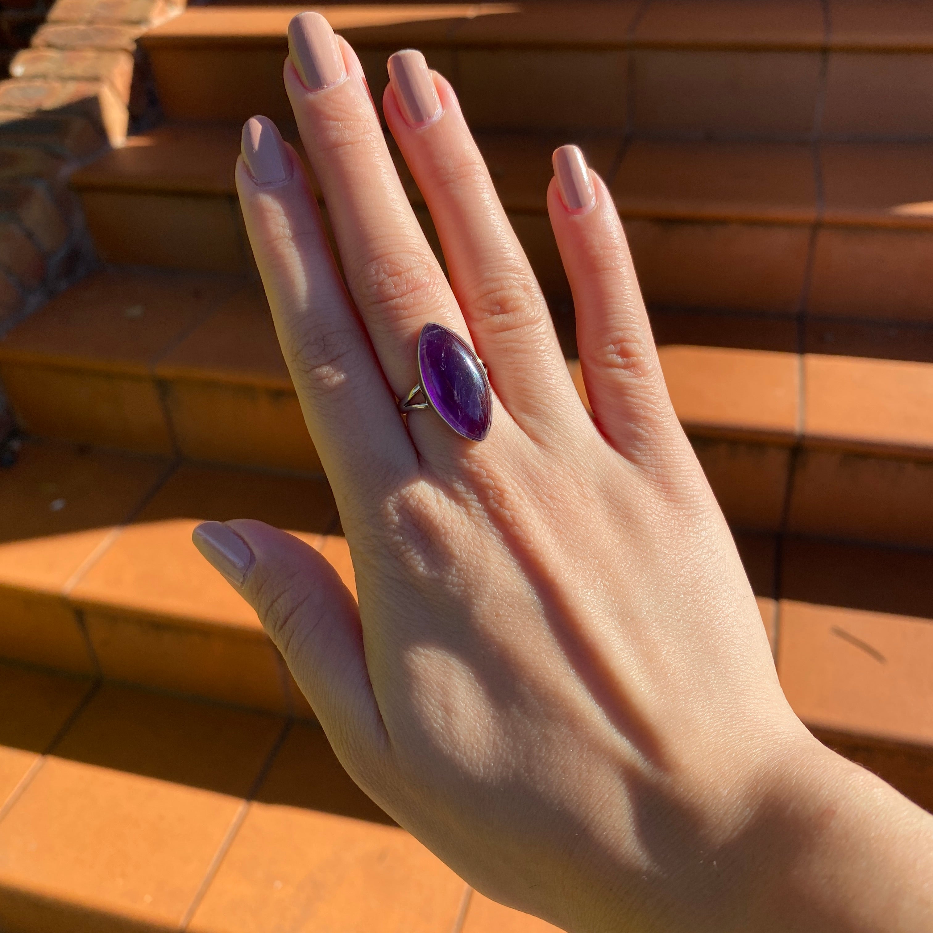 Amethyst Marquise Cabochon Ring Size 7 - KPGJ1338 | Elegant Purple Gemstone Jewelry for Women, Perfect for Weddings & Special Occasions