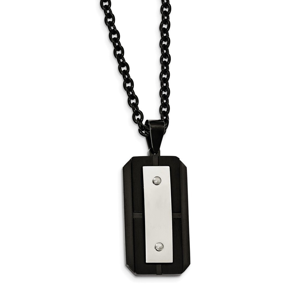 Stainless Steel Brushed Black IP-Plated Dog Tag Pendant Necklace - 24 Inch Chain, 23mm Width - Perfect for Military Style, Everyday Wear & Gift Giving