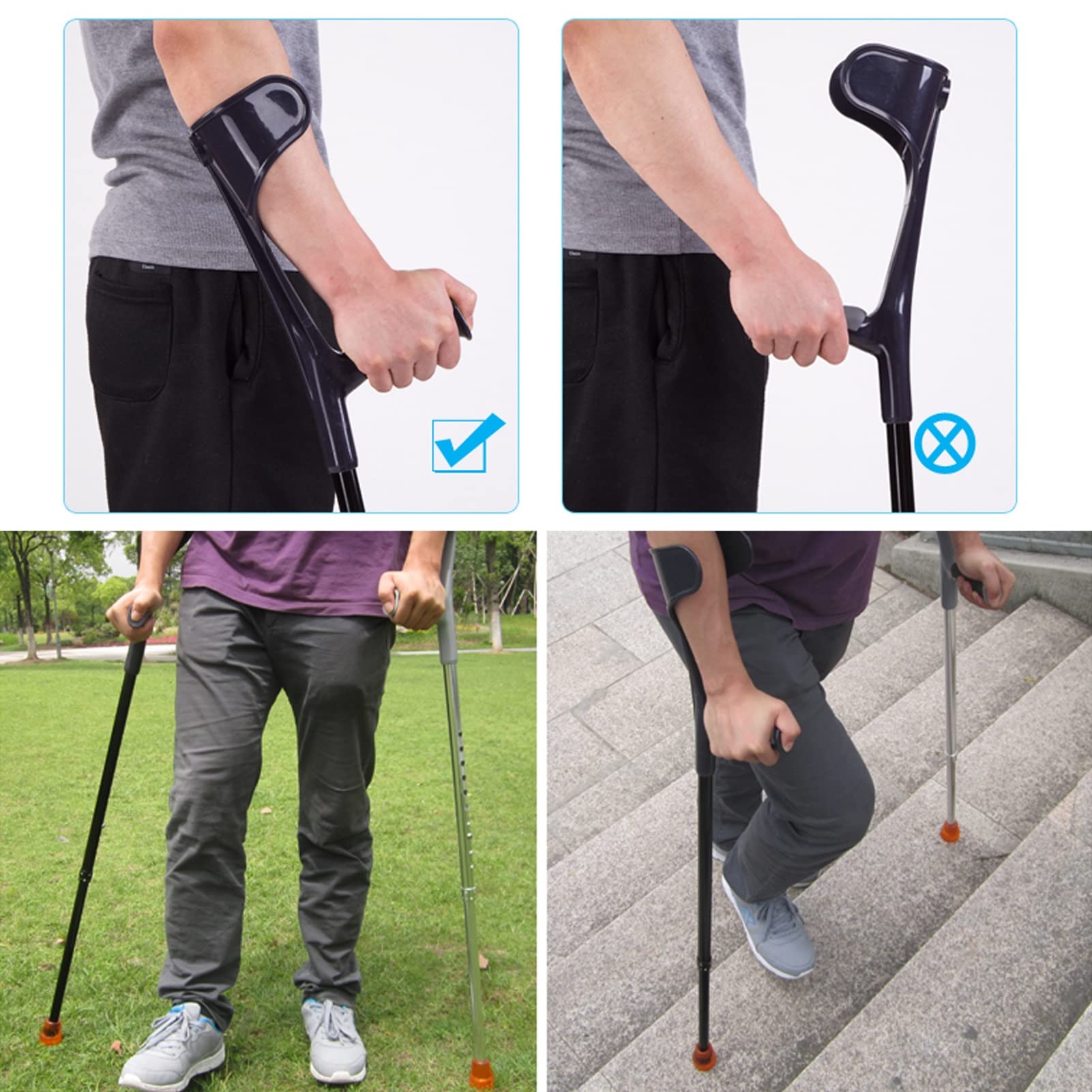 Lightweight Aluminum Folding Forearm Crutches for Adults - Ergonomic Design, Adjustable Height (1 Pair, Silver) - Perfect for Travel, Work, and Daily Mobility Support