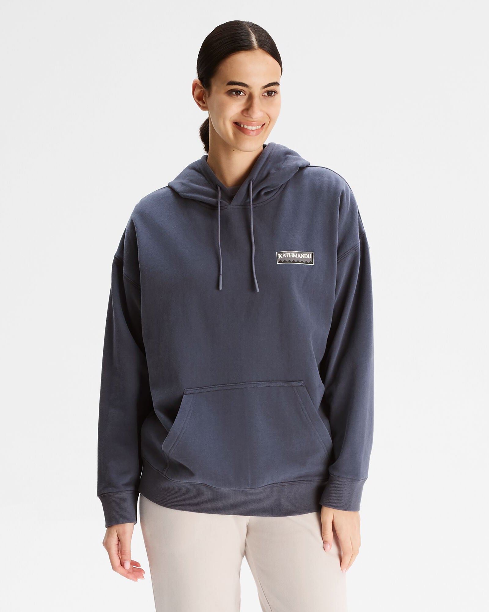 Heritage Logo Women's Slouchy Lightweight Hoodie - Mid Navy | Cozy Casual Wear for Everyday Comfort & Style