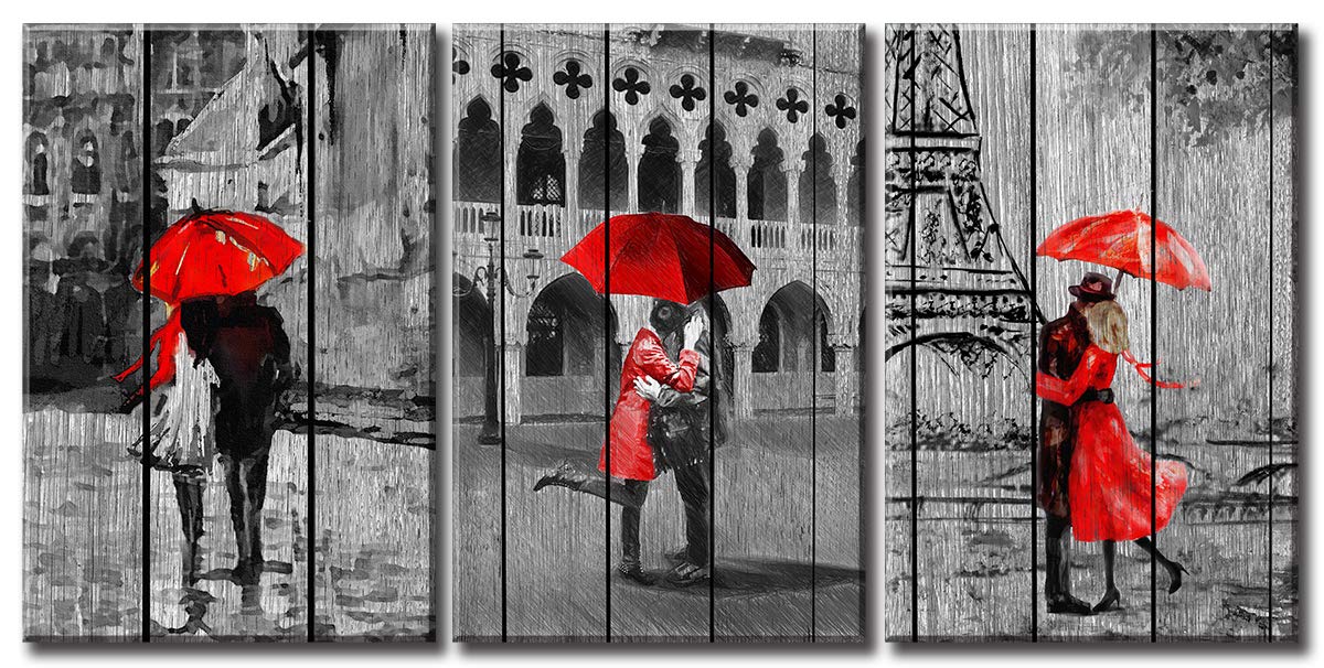 JiazuGo - Romantic Red Umbrella Woman Painting, Paris Eiffel Tower Black & White Cityscape Art, Stretched Framed Canvas Wall Decor for Bedroom, Living Room, Valentine's Day Gift for Couples & Lovers | Perfect for Home, Office & Wedding Decor