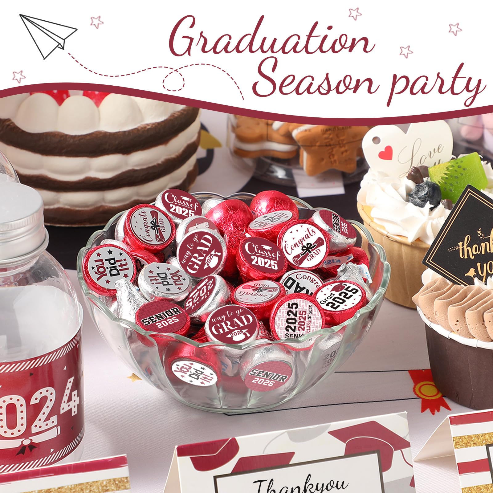 504-Piece 2025 Graduation Stickers Set - Congrats Grad Senior Class of 2025 Party Favors, Candy & Chocolate Labels for High School, College, Doctorate Celebrations (Maroon) | Perfect for Graduation Party Decorations, Gift Wrapping & Scrapbooking