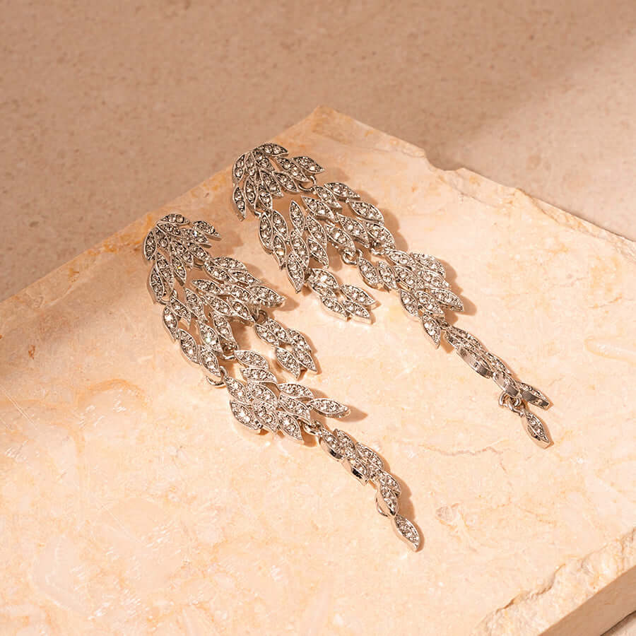 Trendy Marquise Leaf Drop Tassel Earrings for Women | HE22408 | Bohemian Dangle Jewelry for Party, Wedding & Everyday Wear