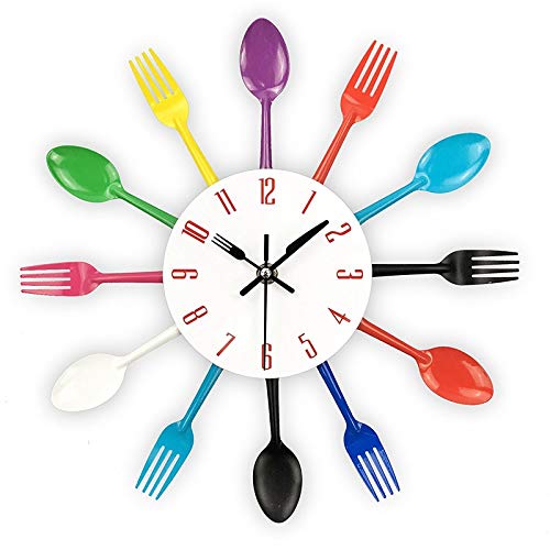 Modern STRAW Kitchen Wall Clock - Removable Creative Cutlery Design with Spoon & Fork - Mirror Wall Decal Sticker for Home Decor - Perfect for Kitchen, Dining Room & Office Spaces