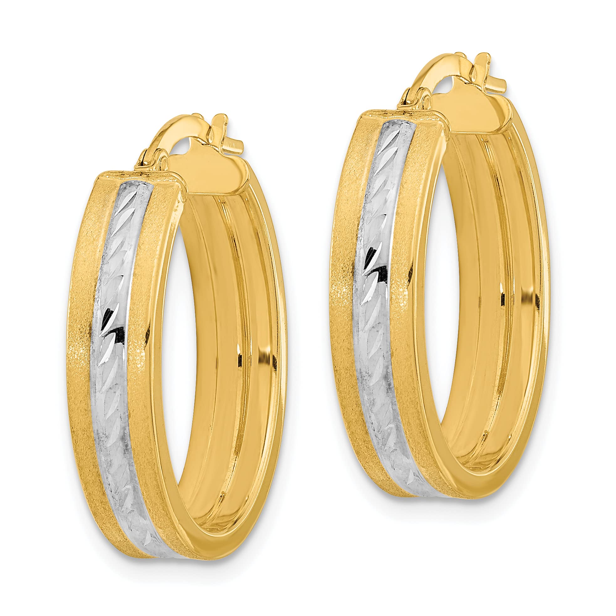14K Solid Two-Tone Yellow & White Gold Oval Small Hoop Earrings for Women - Elegant Everyday Jewelry for Work, Date Night & Special Occasions