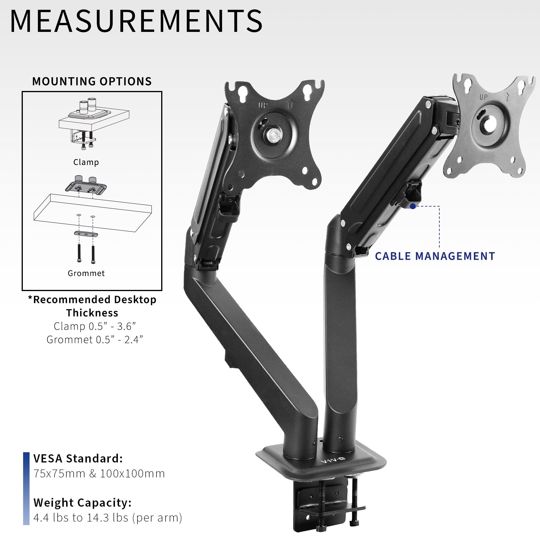 Adjustable Dual Monitor Stand for 17” to 27” Screens - Ergonomic Pneumatic Arm Desk Mount for Home & Office Workspace Setup