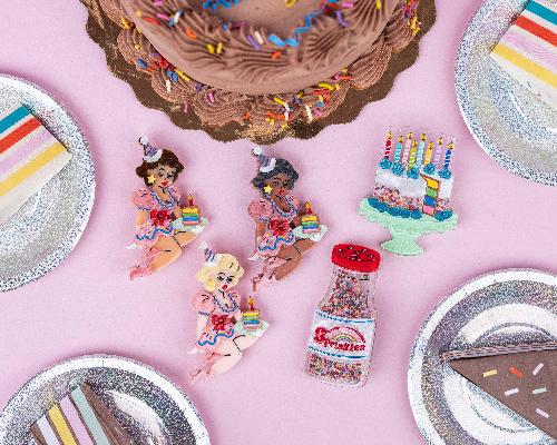 Slice, Slice Baby Birthday Cake Brooch Pin - Fun Birthday Party Accessory by Lipstick & Chrome x Club Eggie - Perfect for Birthday Outfits, Cake Decorations & Gift Giving