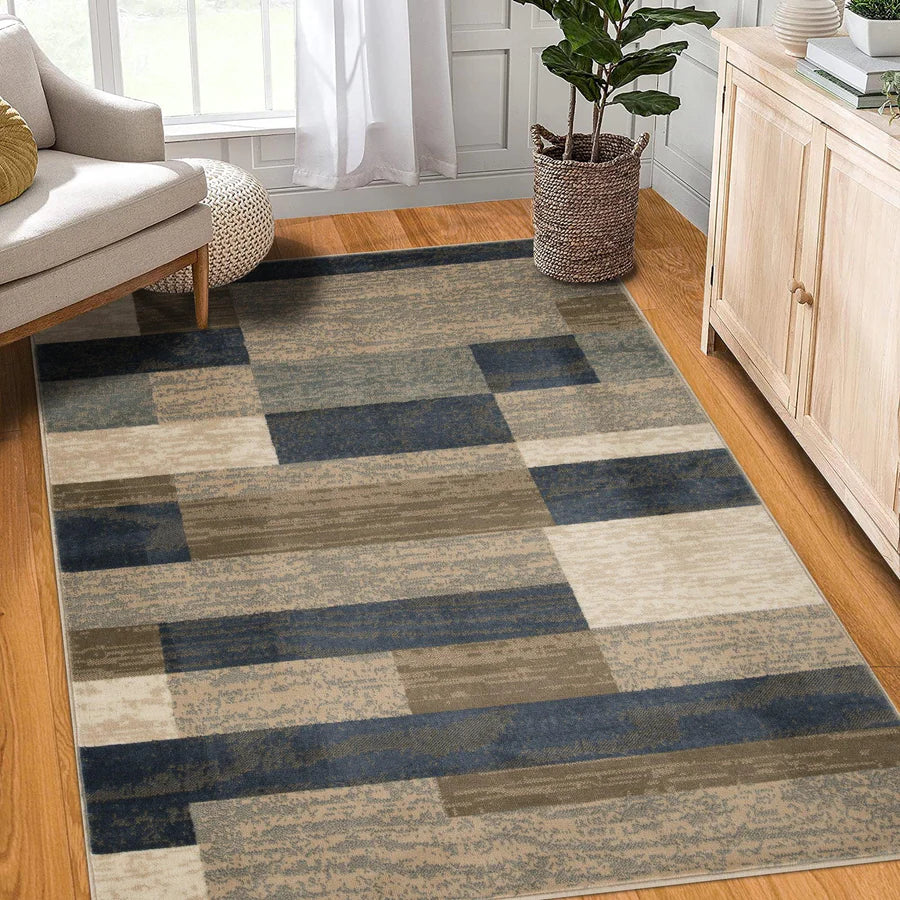 Stylish Rockwood Contemporary Geometric Patchwork Area Rug - Non-Slip Indoor Runner for Living Room, Bedroom & Office Decor