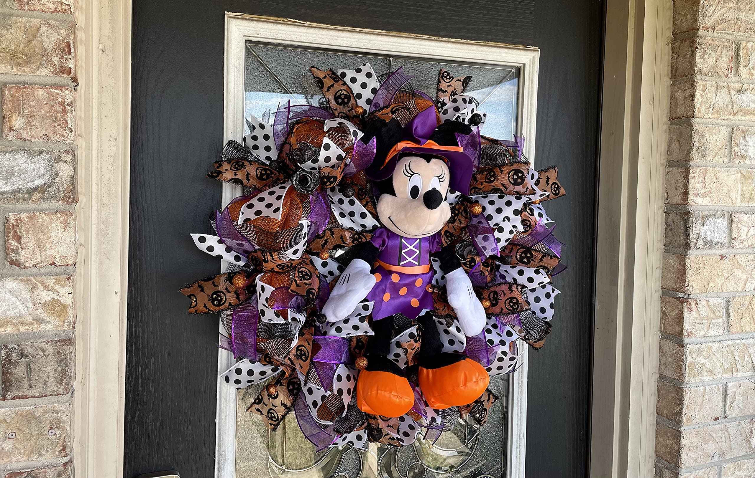 Minnie Mouse Halloween Wreath - Plush Disney Witch Decor for Front Door, Birthday & Anniversary Gift - Perfect for Halloween Party, Home & Door Decoration