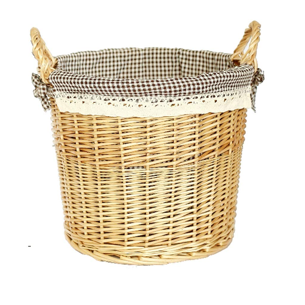 Large Willow Rattan Storage Basket with Removable Plaid Lining - Laundry Hamper for Dirty Clothes, Bedroom, Bathroom & Living Room Organization - Perfect for Home Decor & Clutter Control (Brown, Large)