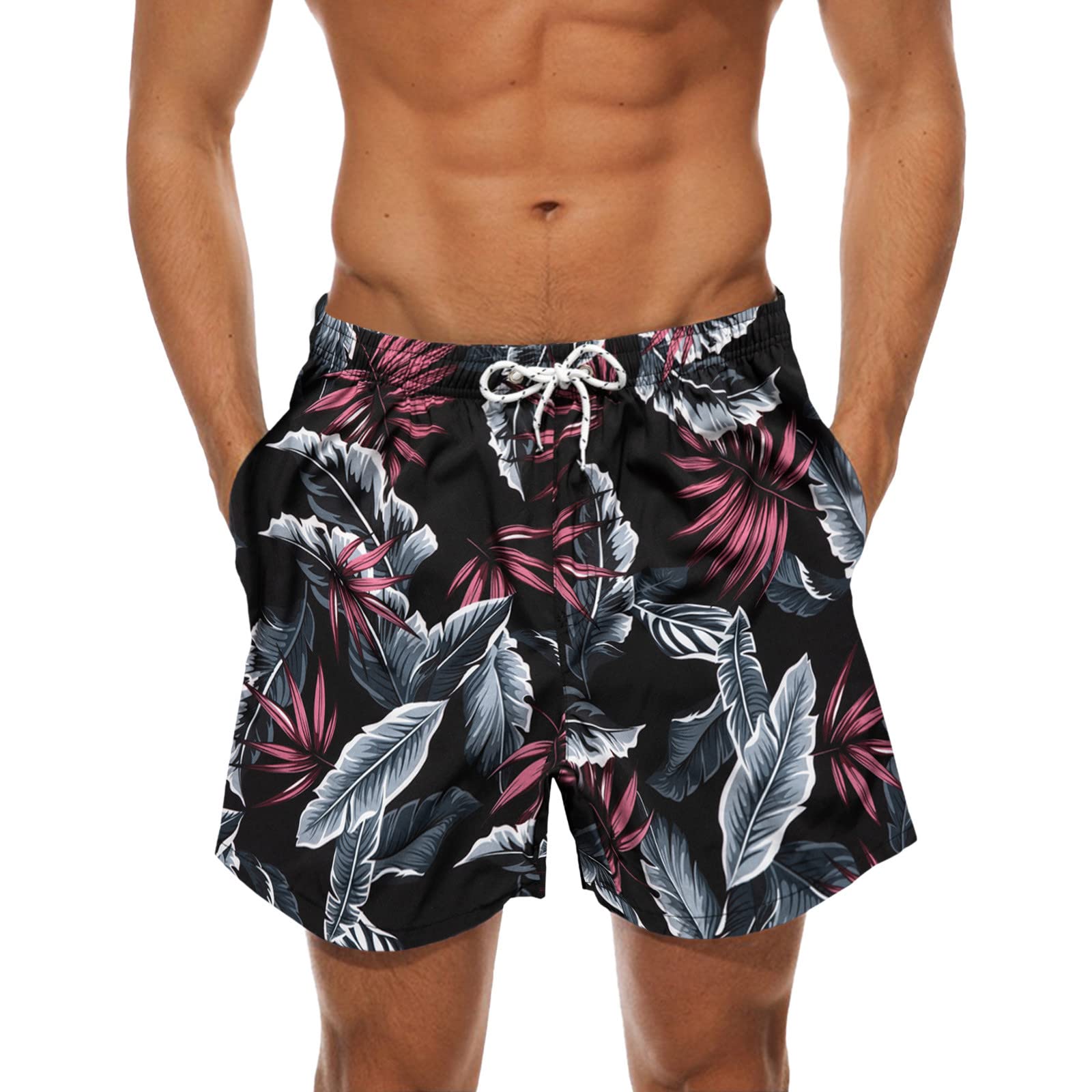 haolloa Men's Printed Summer Casual Loose Board Shorts with Pockets - Comfortable Swim & Beach Shorts for Outdoor Activities (Black, XL)