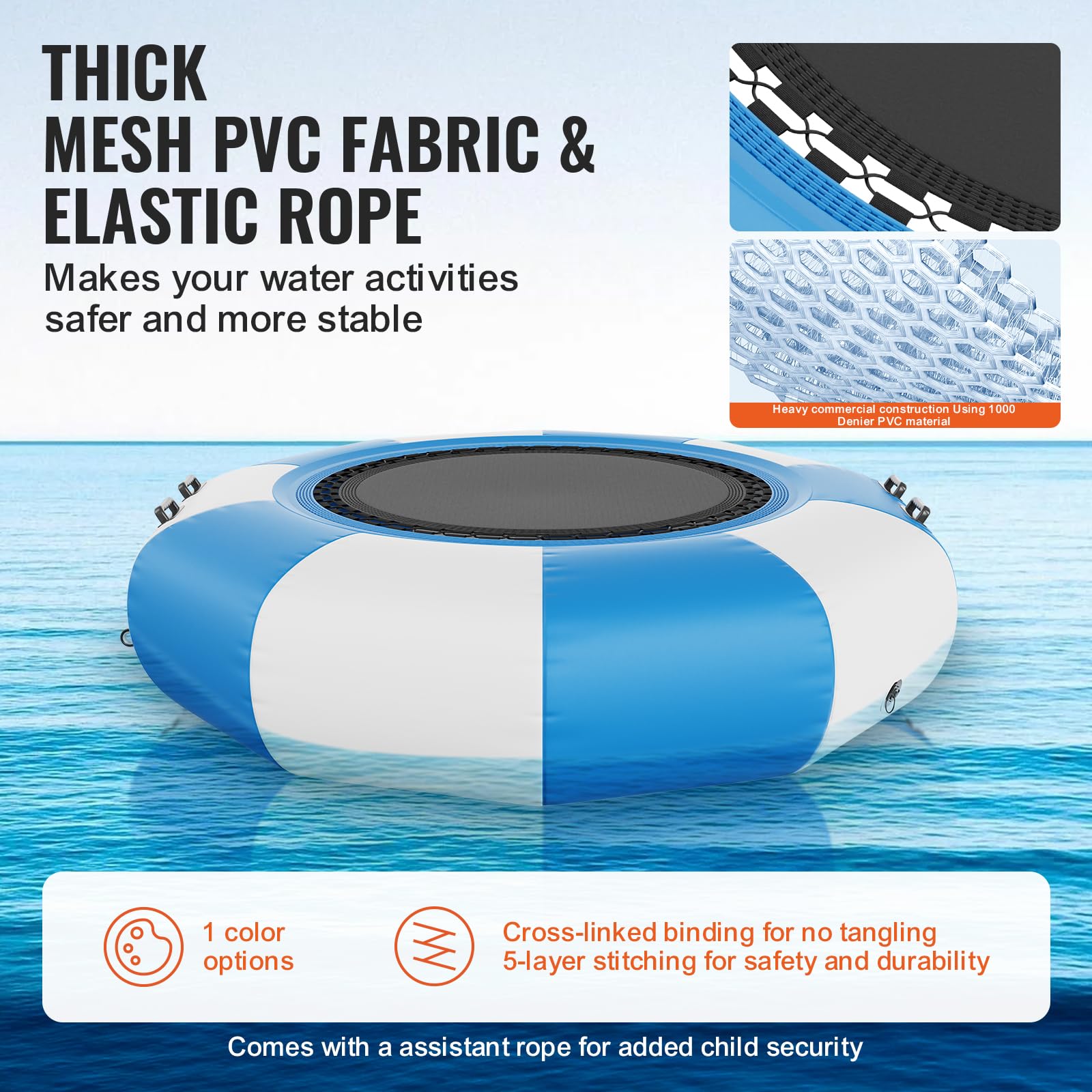 VEVOR 6.5ft Inflatable Water Trampoline with Electric Air Pump - Portable Bounce Swim Platform for Kids & Adults - Includes 3-Step Ladder - Perfect for Pool, Lake, Beach, and Water Sports Fun