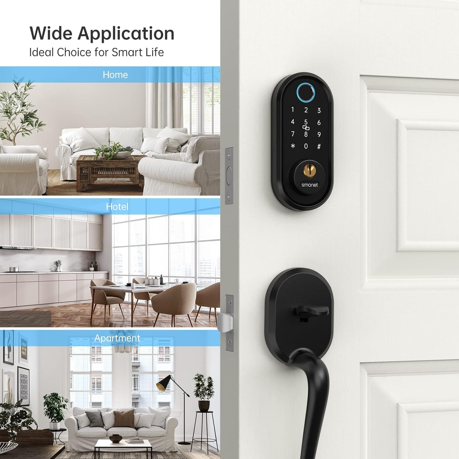 SMONET Smart Keyless Entry Door Lock - Alexa & Bluetooth Enabled Digital Keypad Deadbolt for Front Door, Black | Secure & Convenient Home Access for Families & Renters