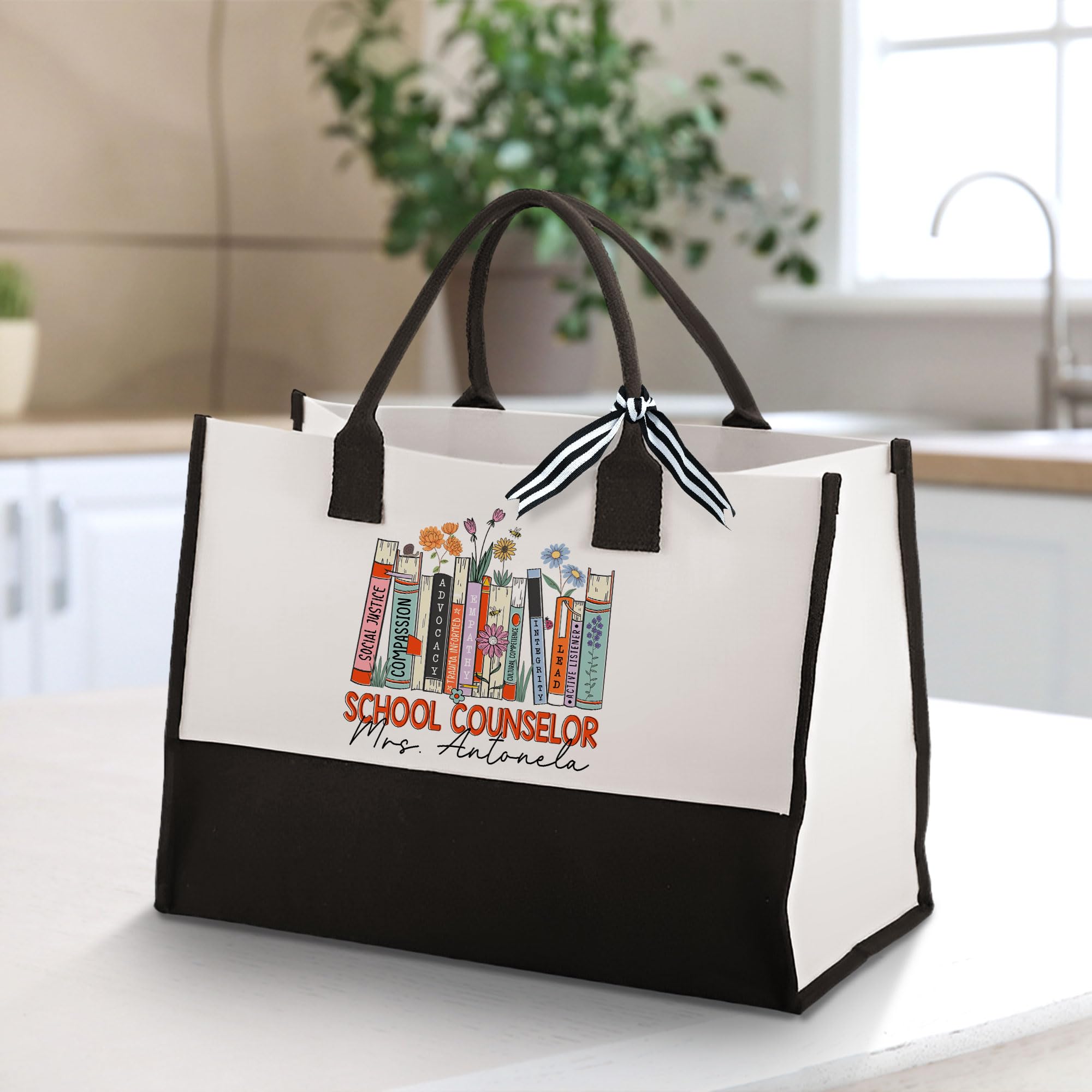 School Counselor Tote Bag with Zipper - Durable Canvas Teacher Gift for Mental Health Professionals - Perfect for Back to School, Therapy Sessions & Office Organization