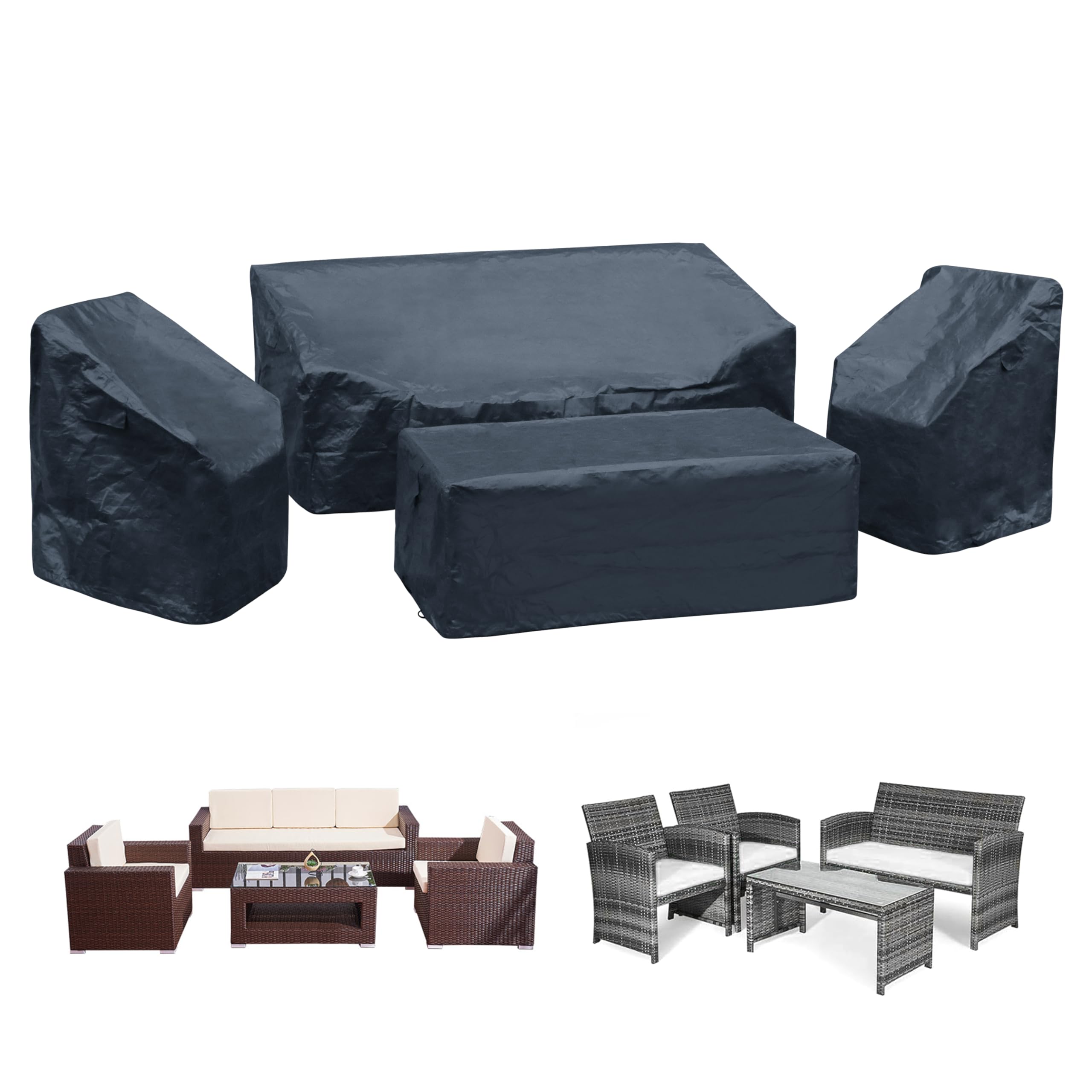 Waterproof Patio Furniture Covers Set - 4pc Sofa, Chairs & Table Cover for Outdoor Use