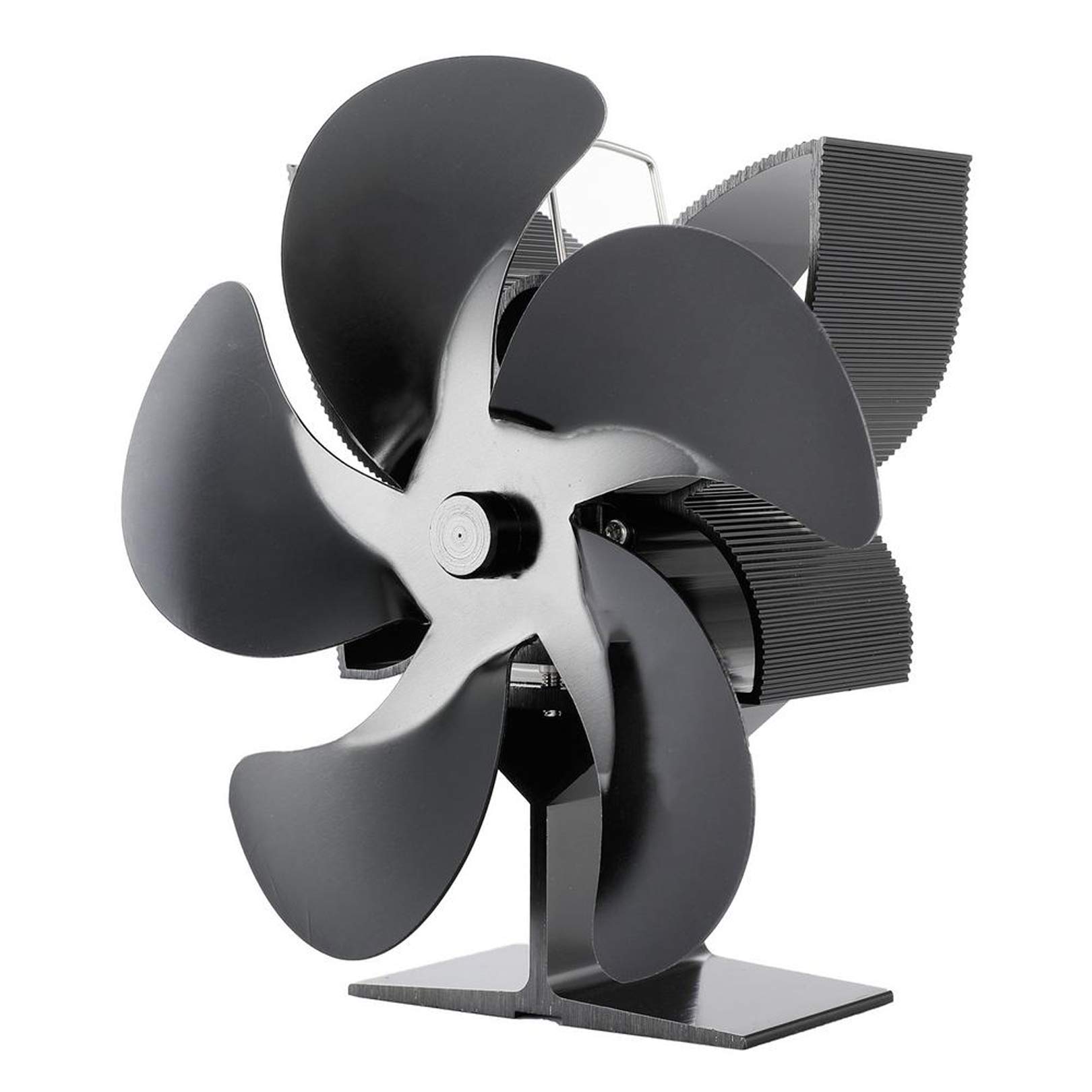 Eco-Friendly 5-Blade Aluminum Alloy Heat Powered Fireplace Fan - Quiet & Efficient Heat Distribution for Wood Stove & Log Burner - Perfect for Home Heating & Energy Saving (Black)